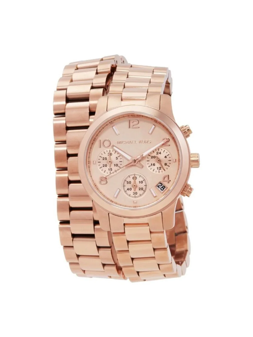 NWT Michael Kors Runway Chronograph Quartz Rose Gold Dial Ladies Watch
